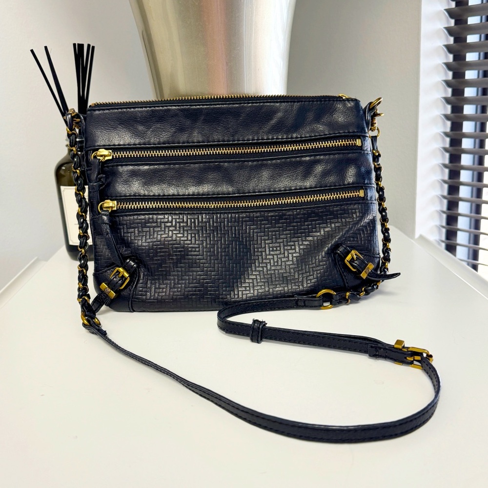 ELLIOTT LUCCA BLACK LEATHER BRASS CROSSBODY